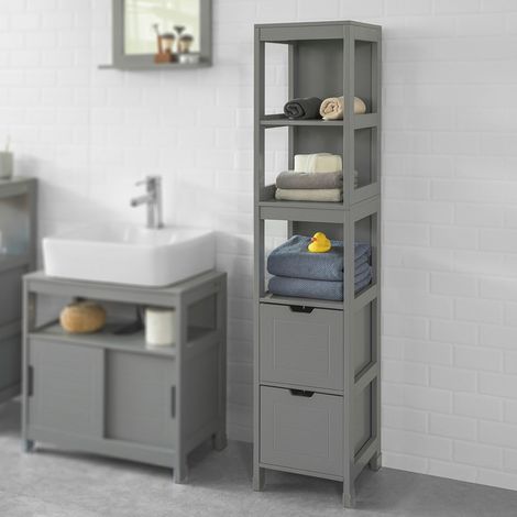 SoBuy Mobiletto Bagno Colonna Bagno Cassettiera Bagno salvaspazio L30P30A145 cm Grigio Scuro FRG126-SG