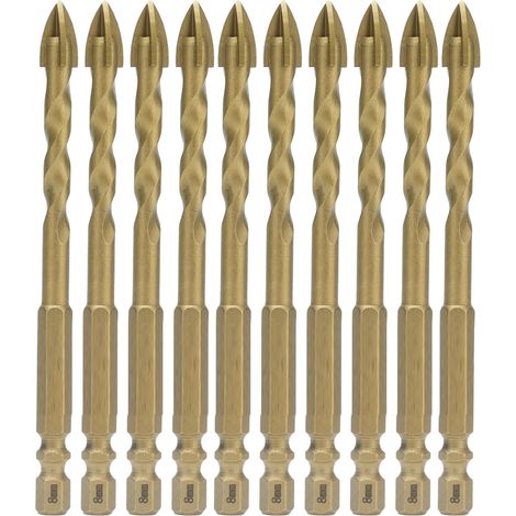 10Pcs Forets Carbure Pointe Croix avec Queue Hexagonale 1/4in pour Céramique Marbre Verre Cuivre Couleur Perçage 8mm (1/5)
