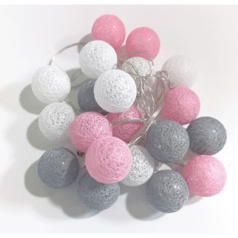 4cm 10leds - Batterie style D-Rose Guirlande lumineuse boule de coton à LED, décor féerique de jardin, lumièr (1/4)