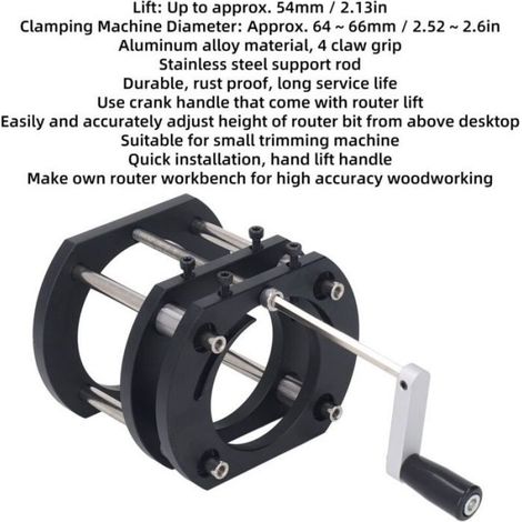 Élévateur De Défonceuse - Course 54 mm - Base En Alliage D'aluminium Noir - Pour Tables De Fraisage Bois - 1 Pièce (1/5)