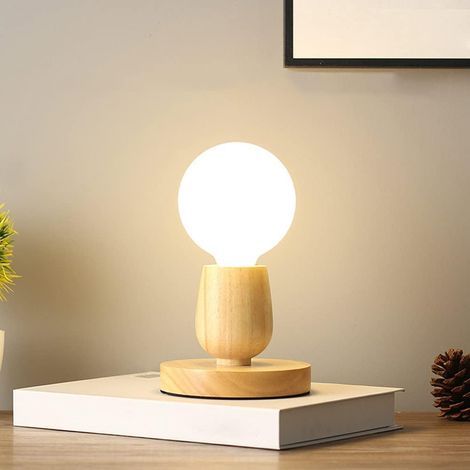 Lampe de Table en Bois Moderne E27 - Simplicité pour Bureau, Chevet, Salon, Table Basse, Bibliothèque - Avec Interrupteur (Pas d'Ampoule) (1/5)