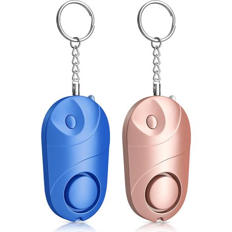 Alarme Personnelle de Sécurité Personnelle Porte-clés sirène 140 DB avec lumière Alarmes de sécurité d'autodéfense d'urgence pour Enfants/Femmes/Personnes (Bleu/Rose) (1/5)