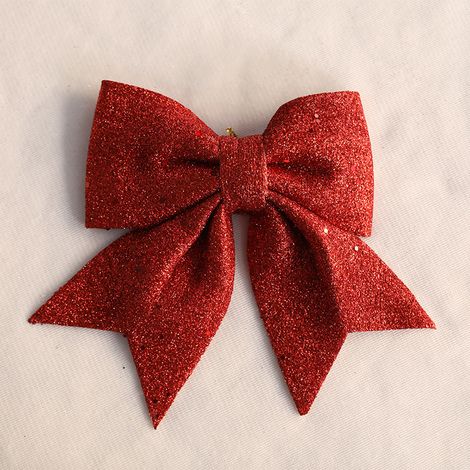 10 Stück Glitzer-Weihnachtsschleifen, kleine Weihnachtsschleifen, Glitzerschleifen für Weihnachtskränze, Girlanden, Baumschmuck, Rot, 12 x 15 cm