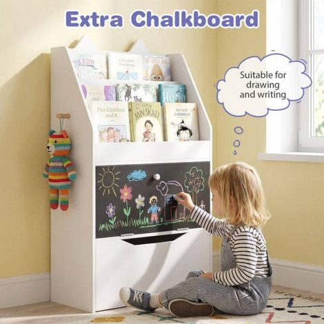 101 cm Bibliothèque enfant avec rangement jouets, étagère livres 3 niveaux et tiroir mobile, pour enfants 3-10 ans (1/5)