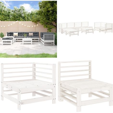 Mesa y taburetes altos jardín 9 pzas madera maciza pino blanco - Sofás de jardín - Muebles de exterior