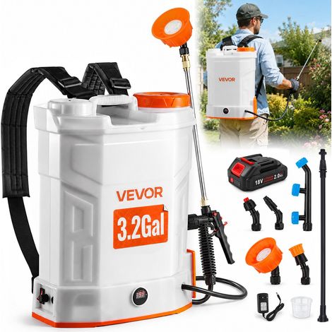 Akku-Sprühgerät, 12 L, elektrischer Rücken-Drucksprüher, 2 einziehbare Stäbe und 5 Düsen, einstellbar 0–6 bar, 2 Stunden Laufzeit, tragbarer Pumpsprüher für Hof, Garten und Rasen (1/5)