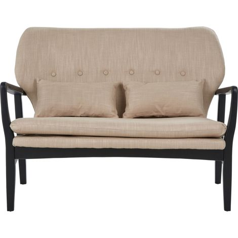 Interiors by Premier 2 Seat Beige Sofa With Black Wood Frame, Comfy Padded Fabric Seat, Easy to Clean Large Sofa (1/5)