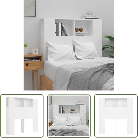 The Living Store Armoire de tête de lit Blanc 100x18,5x104,5 cm - Tête De Lit - Rangement Mural - Bibliothèque Murale - Design Contemporain - Tête De Lit Blanche (1/5)