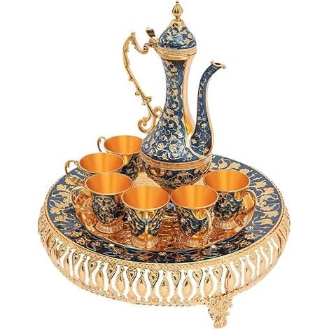 Ensemble de théière turque vintage avec plateau et 6 verres à thé, ensemble de verres à thé turcs, ornement de théière turque, cafetière marocaine pour la maison et le thé (1/5)