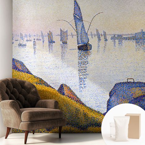 Tapete Vliestapete mit Kleber - Wanddekoration - Wandfolie - 3D Tapete Wand - Wohnungsdeko Segelboot-Spiegelung 250x250 cm (1/5)