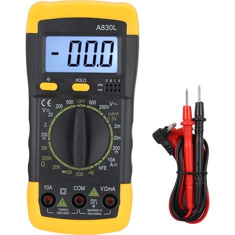 Multimètre numérique multifonction portable avec écran LCD détecteur de tension AC DC et courant noir jaune (1/5)