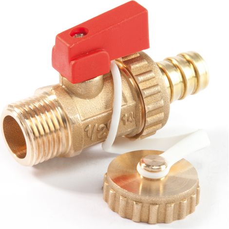Schläfer 704410  Rubinetto a Sfera per Scarico Caldaia ITAP 1/2" con Portagomma e Tappo, Valvola a Sfera Filetto Maschio 1/2" (DN15) in Ottone Giallo, Leva in Nylon (1/5)