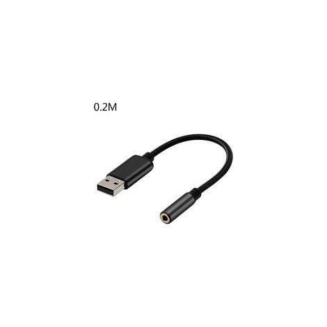 Câble audio USB vers prise jack 3,5 mm femelle AUX pour casque, 0,2 m/1 m (20 cm), noir