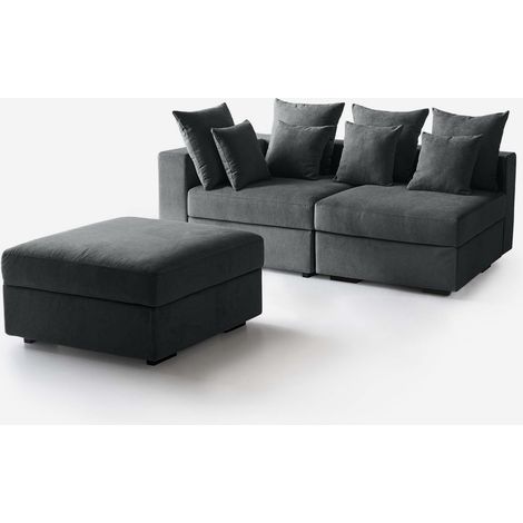 Divano modulare con cuscini e pouf Made in Italy sfoderabile Cortina G SX - Grigio (1/5)