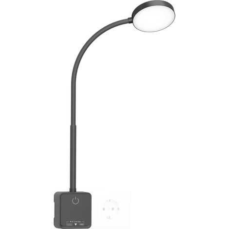 Lampe Applique Murale intérieure de LED, Noir Liseuse Lampe de Lecture LED Dimmable Tactile avec Prise, Charge de Sortie USB, 3 Modes de Couleur Eclairage, Grand Angle Eclairage de 110° (1/5)
