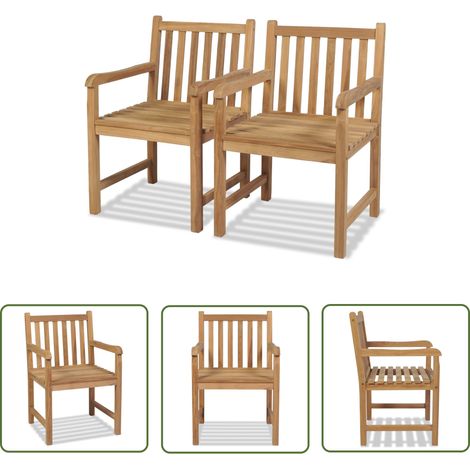 The Living Store Chaises d'extérieur lot de 2 Bois de teck solide - Chaise De Jardin - Chaise Extérieure - Mobilier De Jardin - Teck - Chaise En Bois (1/5)