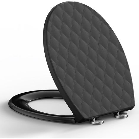 Abattant WC Universel Forme O, Siège de Toilette en PP Anti-UV avec Frein de Chute Silencieux, Motif 3D Effet Cuir, Montage Par Le Haut, Noir (1/5)
