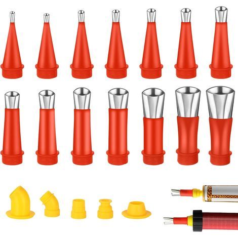 Applicateur de buse de calfeutrage en acier inoxydable, 19 outils de buse en caoutchouc intégrés, outil de calfeutrage avec buse de pistolet à calfeutrage pour cuisine, salle de bain (1/5)