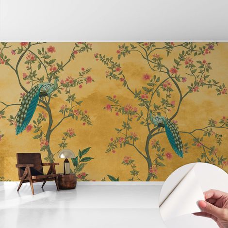 Papier peint autocollant adhésif avec imprimé motifs uniques apparence moderne Arbres paons 416x254 cm (1/5)