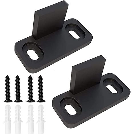 2 Piece Door Bottom Rails Barn Door Hanger Rail Sway Stop Floor Rail Clips (Black) (1/5)
