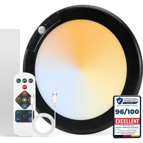 Plafonnier Led Sans Fil Rechargeable Lumière Garage Sans Électricité Detecteur, Jusqu'à 85 Jours de Veille 6000mAh Luminaire Salle de Bain a Pile avec Télécommande pour Douche Cave Noir (1/5)