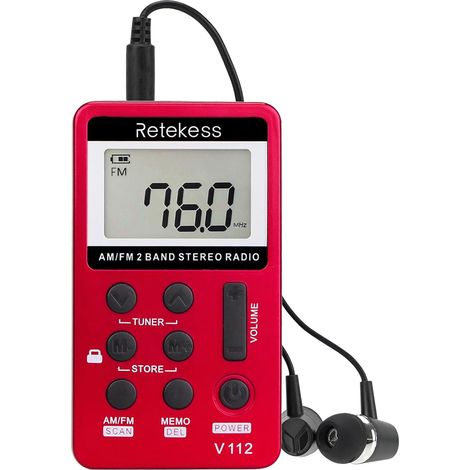 CCYKXA (Red)V112 Mini Portable Radio, Pocket Radio, FM AM, Mini Rechargeable Walkman, Alarm Clock, 3.5mm Headphone Jack, Outdoor, Suitable for Running, Hiking, Camping (1/4)