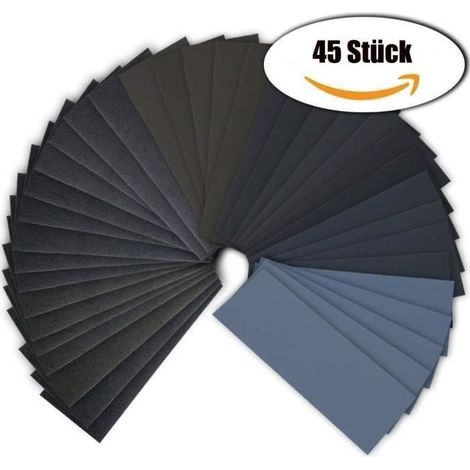 45 Pièces Papier de Verre, 120 à 3000 Grains Papier de Verre, Papier à Poncer à l\'eau, Sec-Humide pour Ponçage Automobile Meu E34032 (1/4)