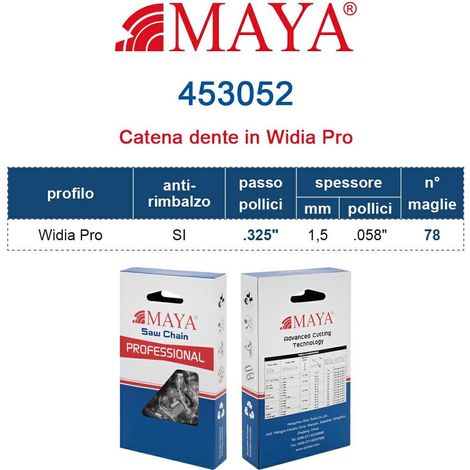 Catena Motosega .325" - 1,5 mm .058" - 78 maglie Prof. Widia Pro con antirimbalzo 453052