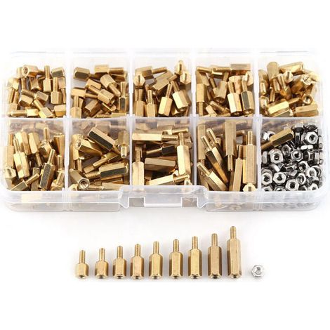 Ulisem Assortiment de 360 écrous M2.5 mâles femelles en laiton 5mm 6 mm 7mm 8mm 9mm 10mm 11mm 12mm 15 mm (1/4)