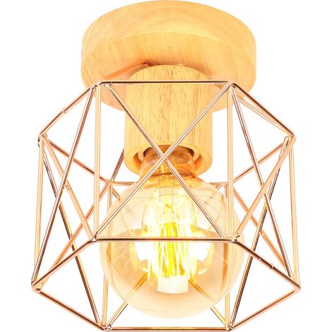Plafonnier Moderne Lampe De Plafond Vintage Luminaire Plafonnier Rétro Abat-Jour Cage En Métal Pour Café Couloir Chambre Cuisine Salon Or Rose (1/5)