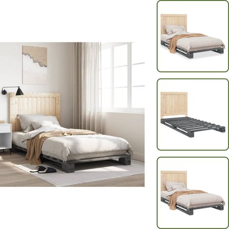 The Living Store Cadre de lit sans matelas gris 100x200 cm bois massif de pin - Cadre de lit (1/5)