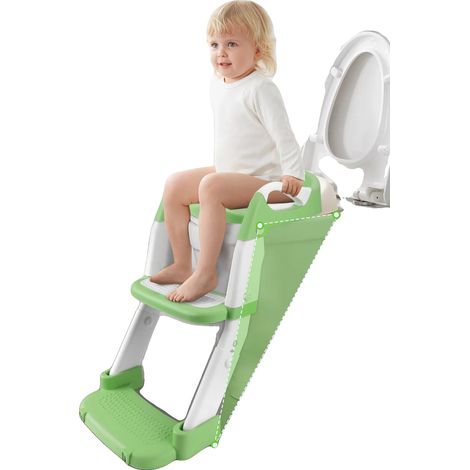 Asiento de inodoro, escalones integrados, protector contra salpicaduras, verde (1/2)