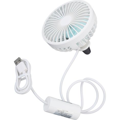 Ventilateur de voiture avec lumière LED, grille d'aération, pince, 3 vitesses, ventilation puissante, chargement USB, pour voiture, table, bureau à domicile, blanc (1/5)