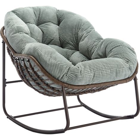 Berceuse en rotin extérieur, fauteuil balancelle coussiné avec appuie-tête pour entrée, salon, terrasse, espace vert