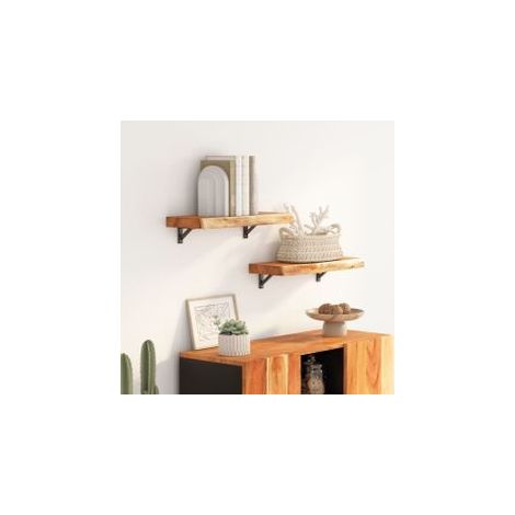Étagère murale rectangulaire massif acacia bordure assortie (1/5)