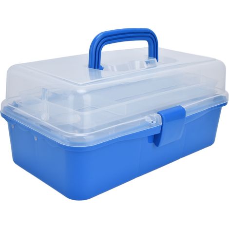 Boîte de rangement en plastique portable 3 niveaux pliable, organiseur d'outils avec couvercle transparent, poignée intégrée (1/5)