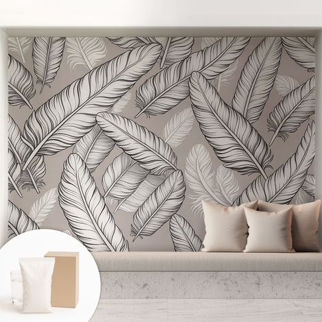 Papier peint intissé mural installation rapide du papier peint durable et résistante - Colle incluse gratuite Plumes subtiles 208x146 cm (1/5)
