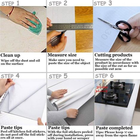Autocollant De Cuisine en Aluminium 40x1000cm - Auto-Adhésif Papier Peint en Feuille - Anti huile pour Cuisine Armoire Tiroirs Mur (1/5)