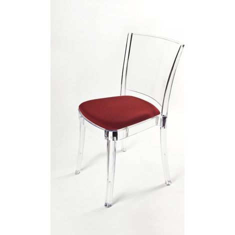 Sedia trasparente con cuscino imbottita Lucienne - TESSUTO TREVIRA KAT Colore cuscino Rosso "tricolor" (1/5)