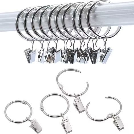Accessoires rideau, 30 anneaux de rideaux PCS avec pinces, pinces à draperie solides, crochets sur support de tige de tension, diamètre intérieur oeillets en métal rideaux décoratifs cintres de fenêtr