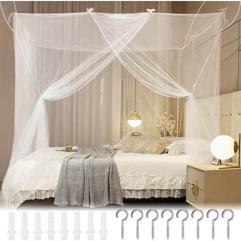 Moustiquaire de cabine pour lit double avec kit d'installation classique blanche polyester 150 x 180 (1/5)