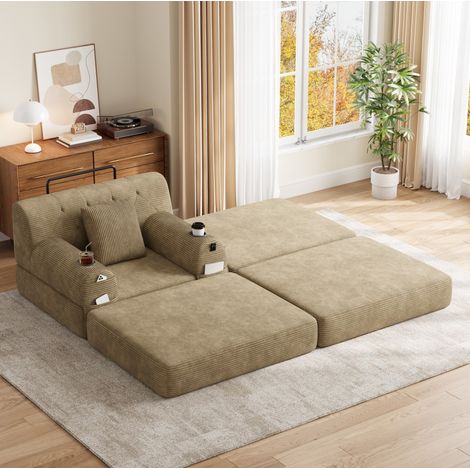 Canapé convertible compact en cord 107x162 khaki HAVRYA (1/4)
