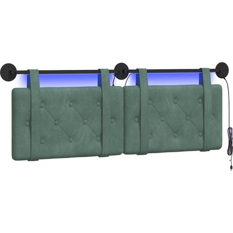 Testiera Testata del letto sospesa Con luce LED Verde Mare Velluto (1/5)