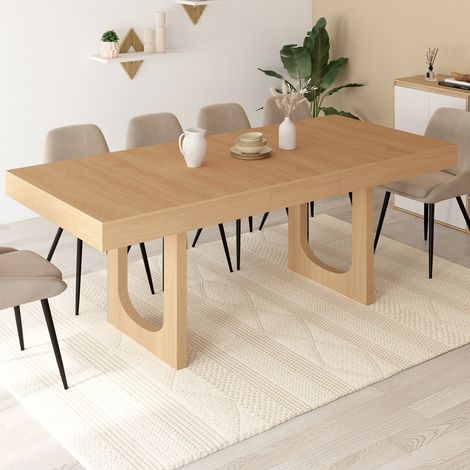 ALOISE Mesa de comedor rectangular extensible para 4-8 personas con patas arqueadas efecto madera de haya 160-200 cm