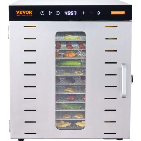 Séchoir alimentaire 10 plateaux inox 1000W pour fruits, viandes et herbes (1/5)