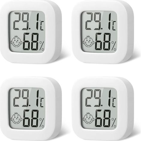 4er-Pack Mini-Thermometer-Hygrometer für den Innenbereich – Hochpräzise Temperatur- und Hygrometer mit Luftsymbol – Komfortabel für Küche, Kinderzimmer, Gewächshaus, Lagerhalle und Büro