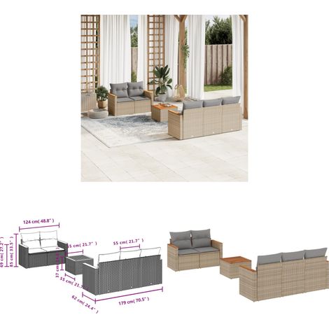 6-tlg. Garten-Sofagarnitur mit Kissen Beige Poly Rattan - Gartenmöbel - Outdoor Möbel - Lounge Set - Rattan Sofa - PE-Rattan - Home & Living (1/3)