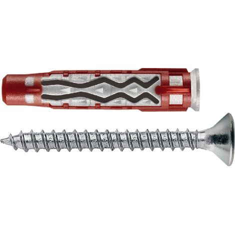 Lot de 100 chevilles Elematic Bluefix/Va Cheville bi-matie're 6x35 mm comple'te avec vis a' tete fraise'e plate