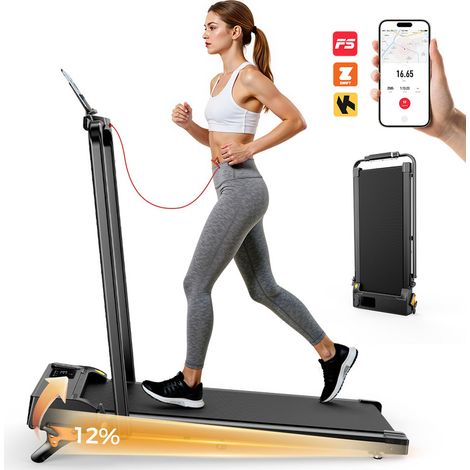 Tapis de Course Pliable FT52-Tapis de Marche-APP-Incliné 12%-Vitesse 0-12 km/h-2,5 HP-Avec télécommande sans fil-Bluetooth-2 en 1