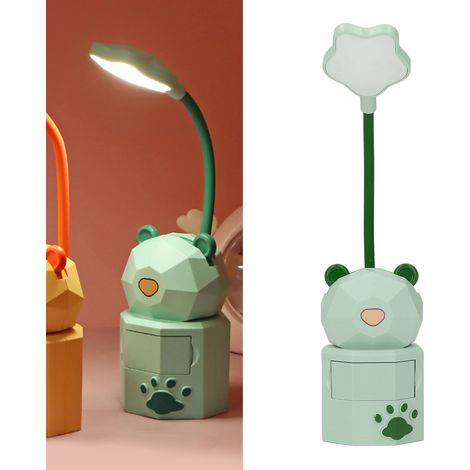 Lampe de bureau universelle flexible et lumineuse, rechargeable par USB, avec motif dessin animé, idéale pour la lecture et l'apprentissage. Elle protège les yeux et sert de veilleuse. Couleur verte. (1/5)